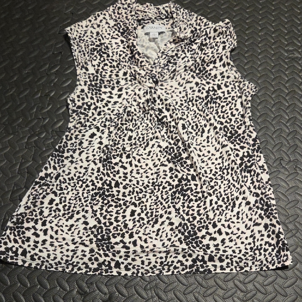 Carmen Marc Valvo Sleeveless Blouse Size L Leopard Print Casual Dressy Top